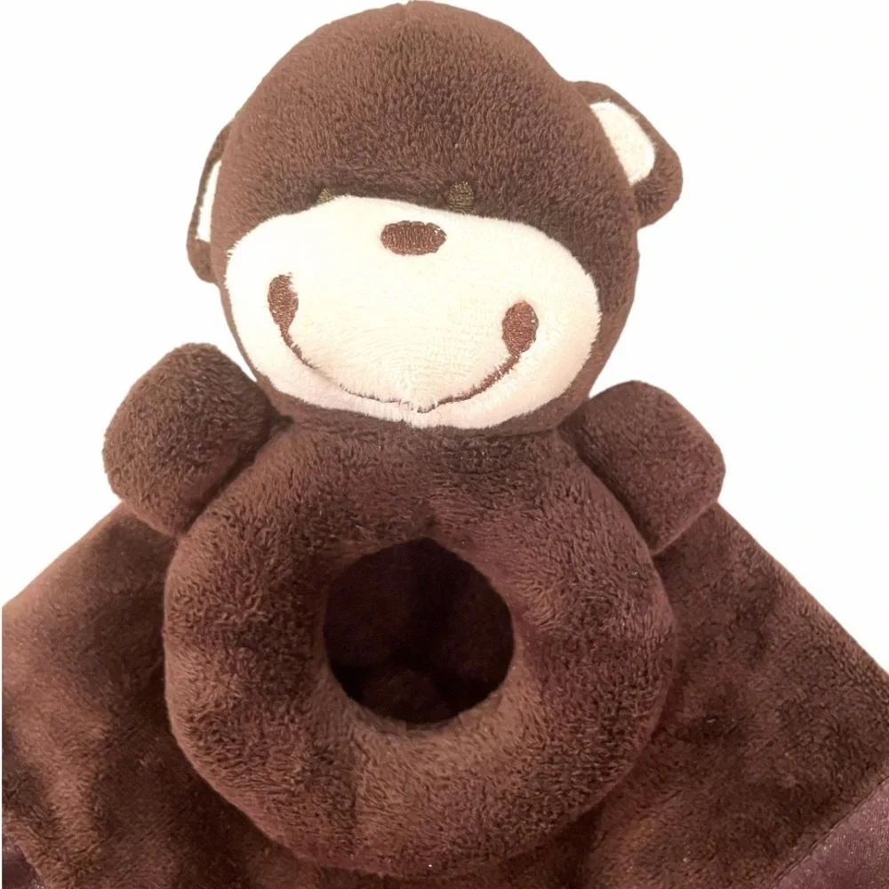 CARTERS Monkey Baby Lovey Security Blanket Rattle Brown Soft Plush Satin Back